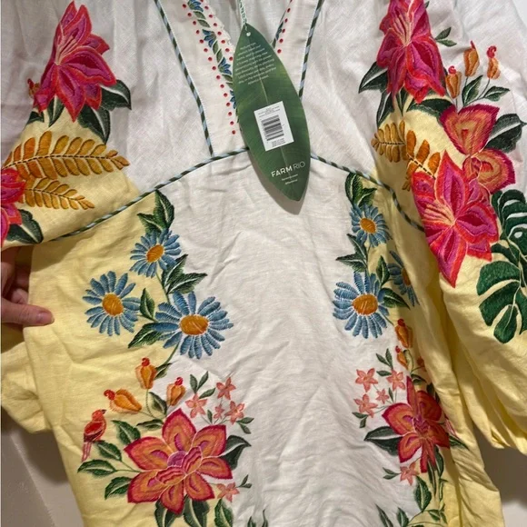 Farm Rio Bloom Garden embroidered linen maxi dress, Size L - Picture 8 of 14